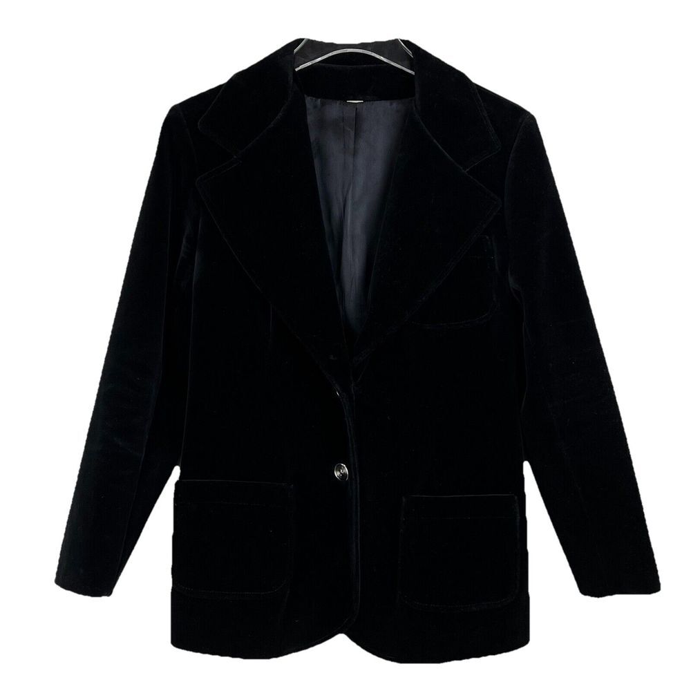 VINTAGE Surrey Classics CANADA Velvet Women Blazer BLACK S/M 80s‎ Pockets